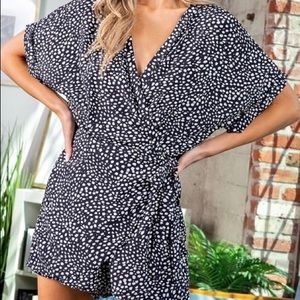 NEW Polka Dot Romper Wrap Style Navy Blue Size Medium